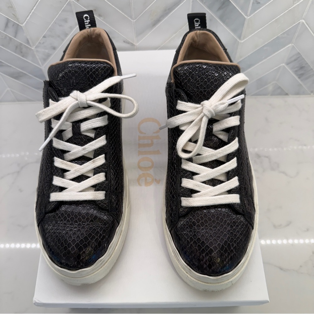 Chloé Lauren Black Python-Embossed Sneakers